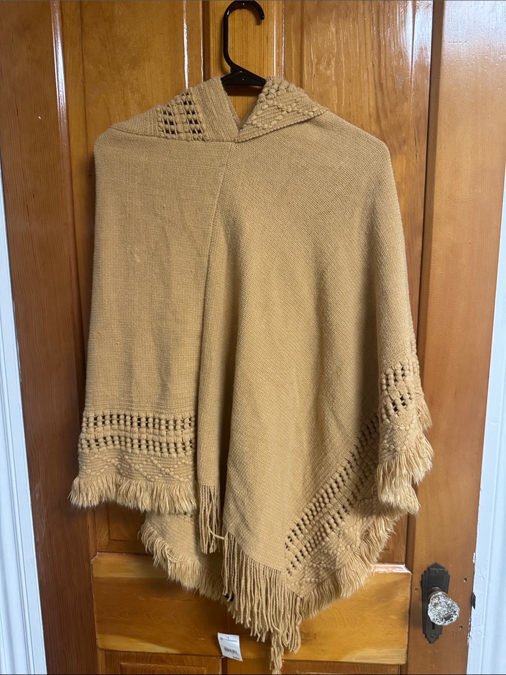 Versona Mustard Hooded Fringe Poncho